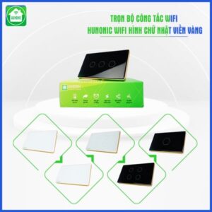 Công Tắc Cảm Ứng Wifi Hunonic Hình Chữ Nhật Viền Vàng