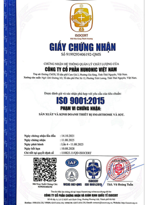 Chứng nhận ISO 9001:2015 - nhà sản xuất Hunonic