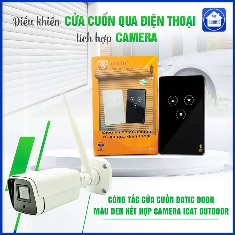 Combo Công Tắc Cửa Cuốn Datic Màu Đen Kết Hợp Camera Icat Outdoor
