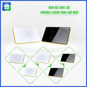 Công Tắc Hunonic Luxury Hình Chữ Nhật Viền Vàng